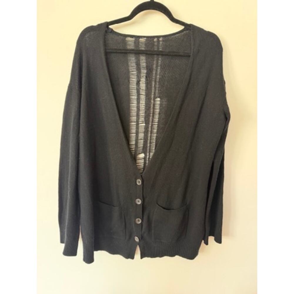 Raquel Allegra Black Distressed Back Cardigan Sweater Size 3/L